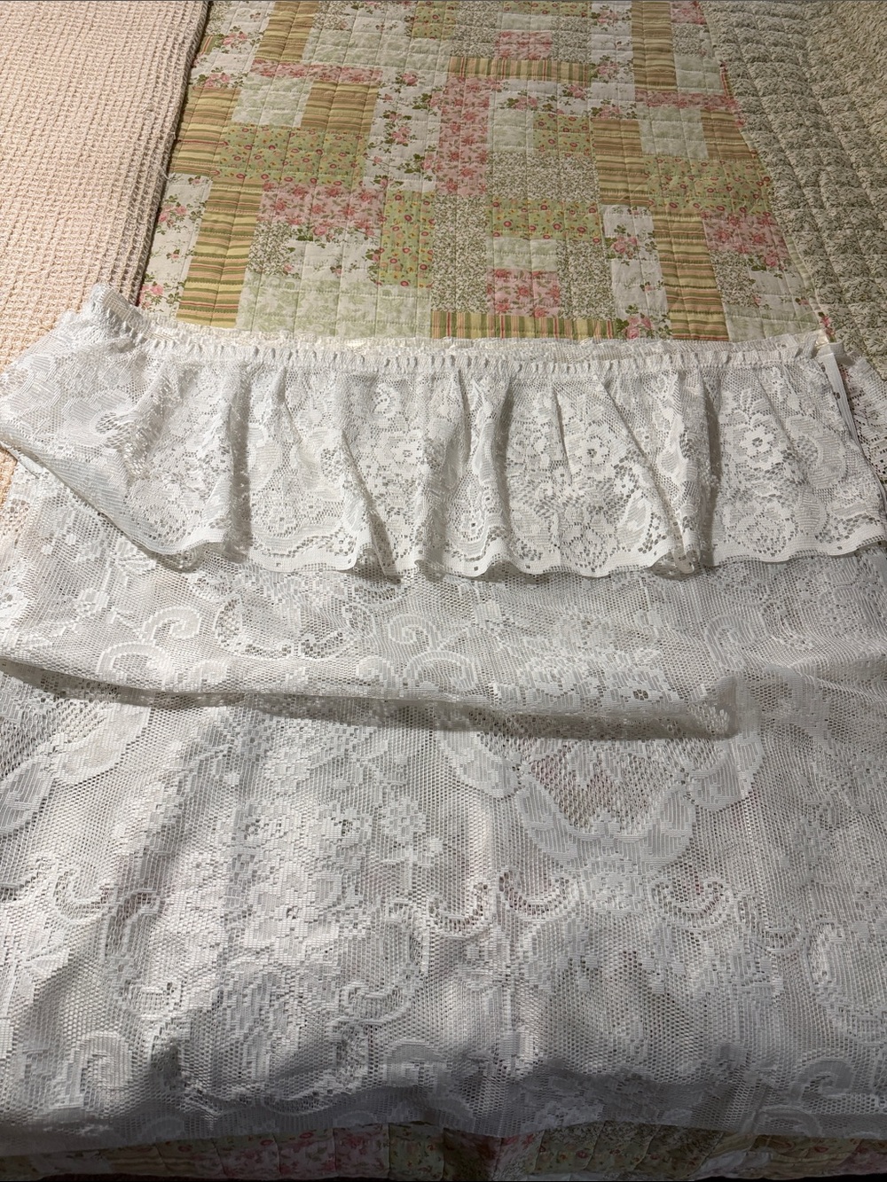 Vintage White Lace Ruffle Shower Curtain